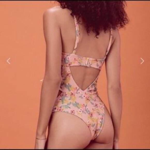 For Love & Lemons Floral Cutout One Piece Swimsuit Tie Front Sexy Small - Picture 2 of 10